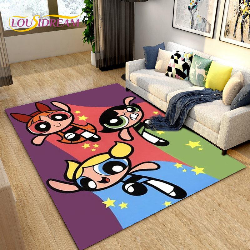 Cute Powerpuff Girls Cartoon Area Rug,Carpet Rug for Living Room Bedroom Sofa Doormat Decoration, Kids Play Non-slip Floor Mat 40x60cm