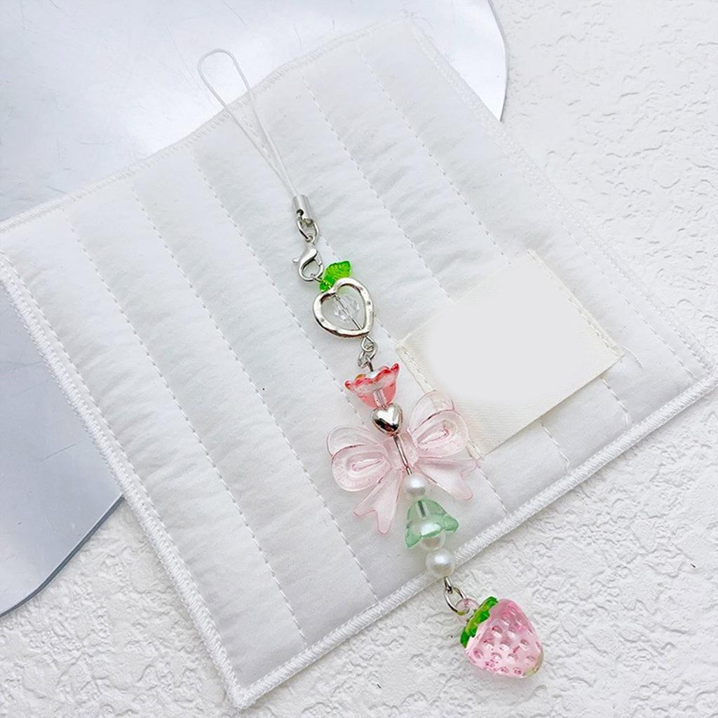 Acrylic Alloy Beaded Keychain Stylish Phone Pendant for Women Girls Elegant Keyring Gift Fashionable Bag Accessory