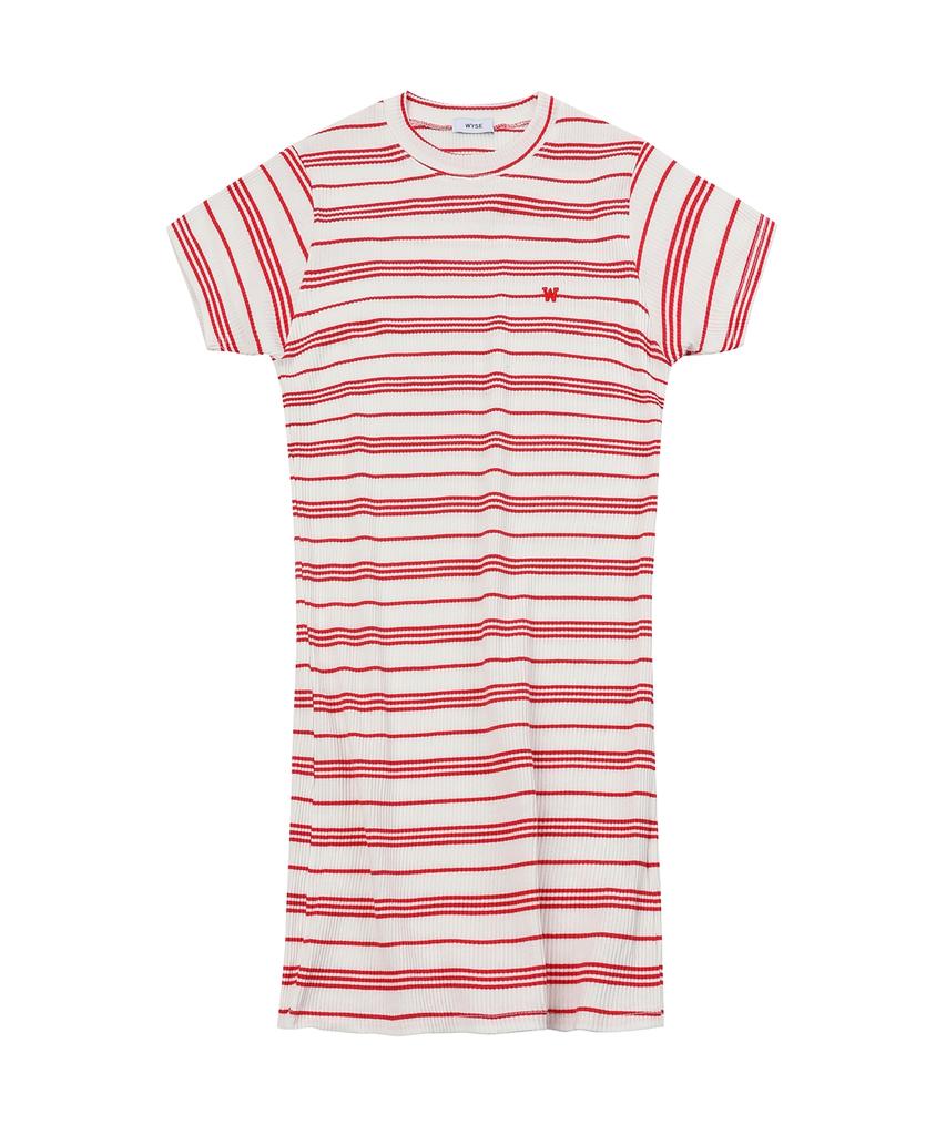 Wise Round Striped Short Sleeve Dress (Red)