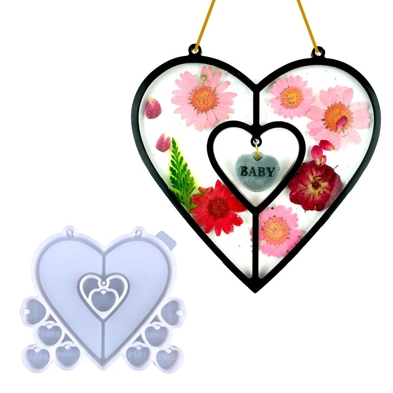 Wall Hanging Resin Moulds Heart-shaped Silicone Moulds Window Epoxy Resin Mould for DIY Craft Christmas Home Decoration