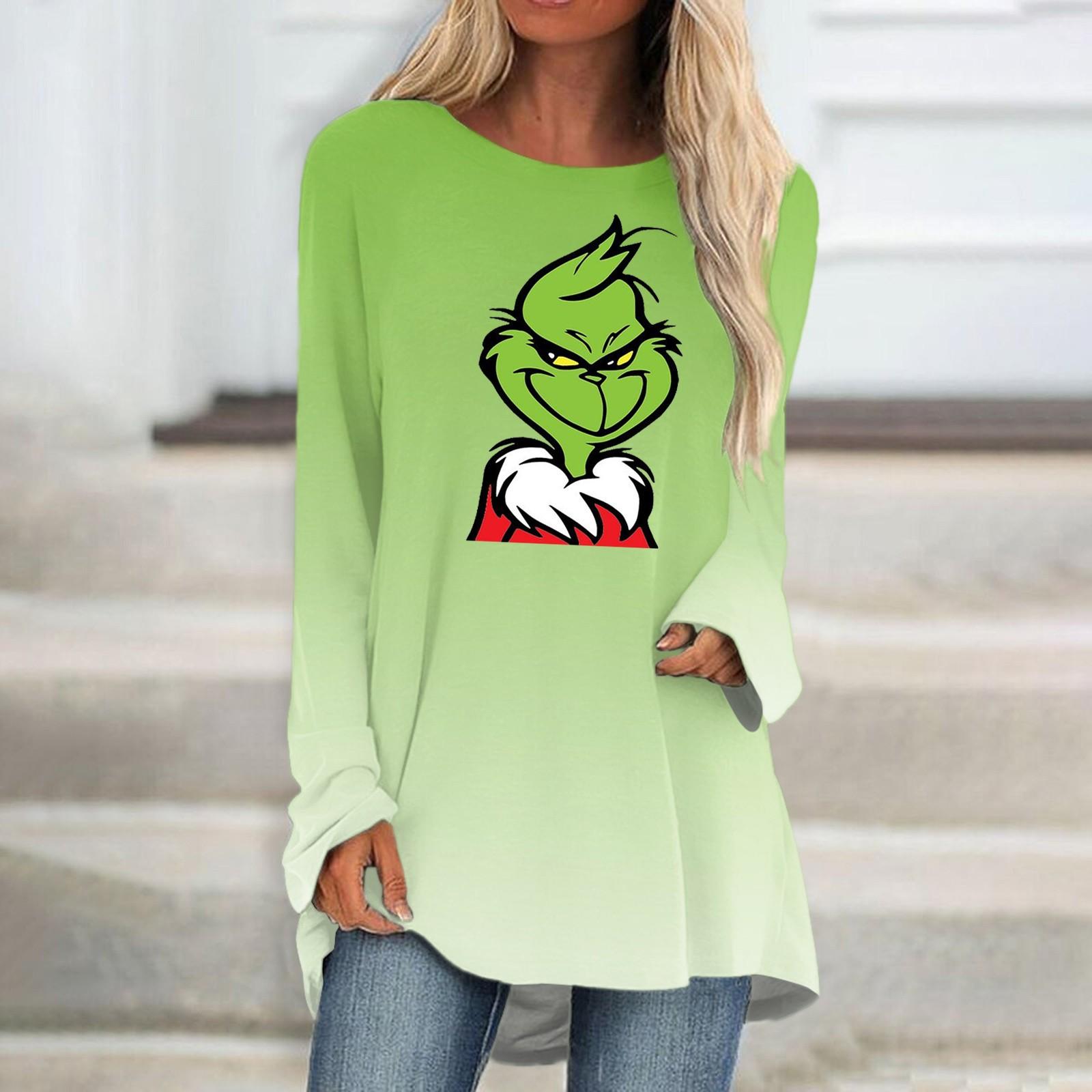 

Fashion Plus Size Women s Casual Long Sleeved Round Neck Printed T-shirt XL