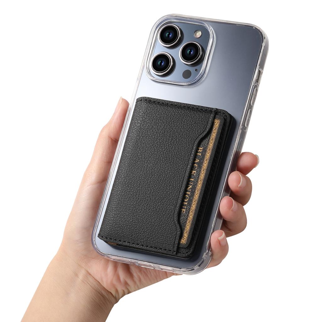 Calf Texture PU Leather Card Holder Phone Card Case Adhesive Cellphone Kickstand