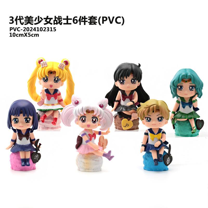 Sailor Moon Anime Figure 6Pcs Set Q Version Pvc Collectible Model Doll Cake Topper for Home Decoration & Fans Birthday Gift