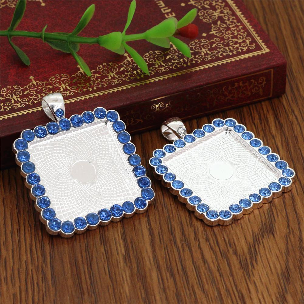 New Fashion 5pcs 25mm Inner Size Antique Silver Plated And Black And Bronze Plated Square Cabochon Base Setting Charms Pendant
