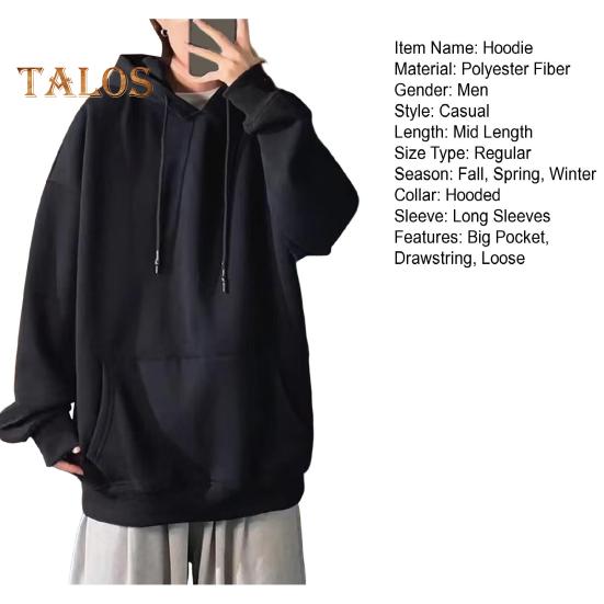 Men Fall Winter Hoodie with Big Front Pocket Solid Color Drawstring Long Sleeves Hooded Elastic Cuff And Hem Thin Daily Wear Casual Sport Top
