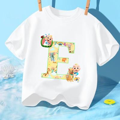 Cocomelons Kids Clothes Cartoon Anime Letter A-Z Print T-shirt Boys Girls Cute Cotton Tee Children Summer Fashion T Shirt Gifts