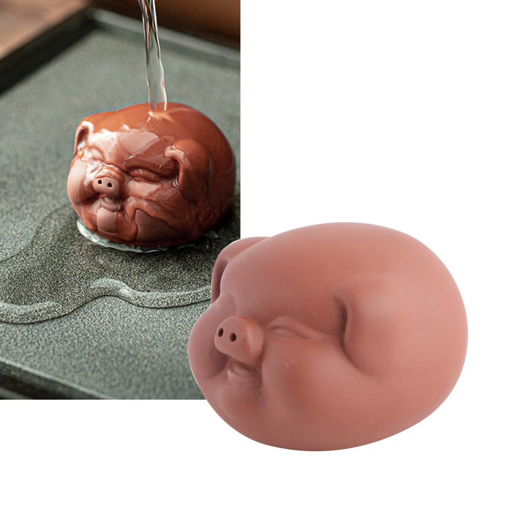 Premium Ceramic Fortune Pig Sculpture Hand Crafted Tea Pet Symbol of Luck Happiness for Tea Board Desktop Dorm Decoration Red