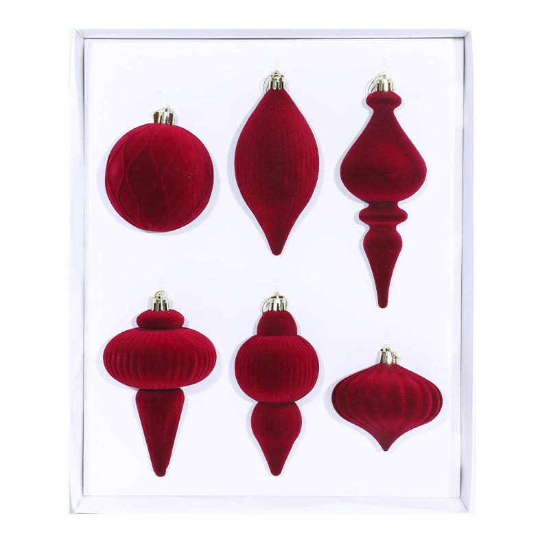 Set of 6 Irregular Mocha Mousse Christmas Tree Flocking Balls