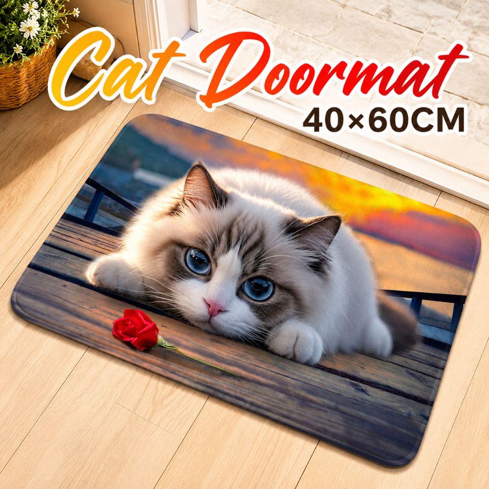 Cat Pattern Bathroom Carpet Non-slip Bedroom Door Rug Cute Optical Illusion Doormat Home Decor