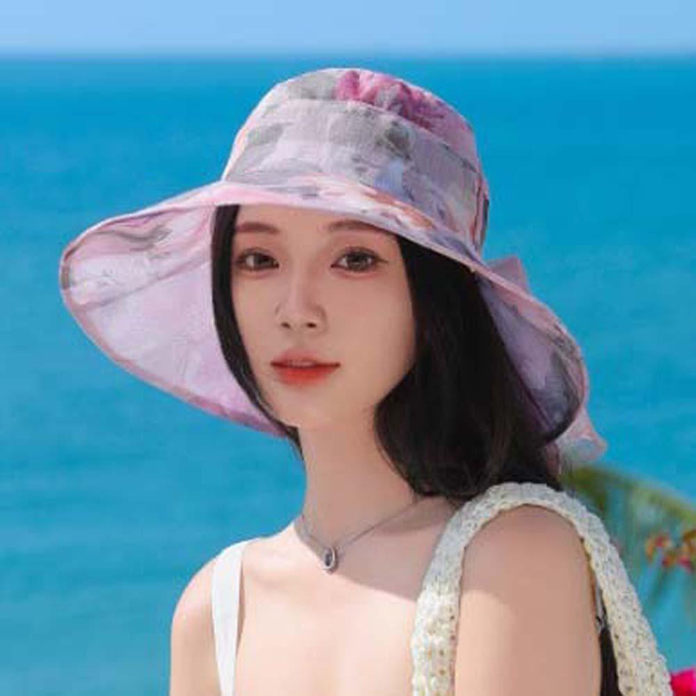 Foldable Thin Bow Sunshade Cap Portable Sunscreen Basin Hat Women Fisherman Hat  Outdoor