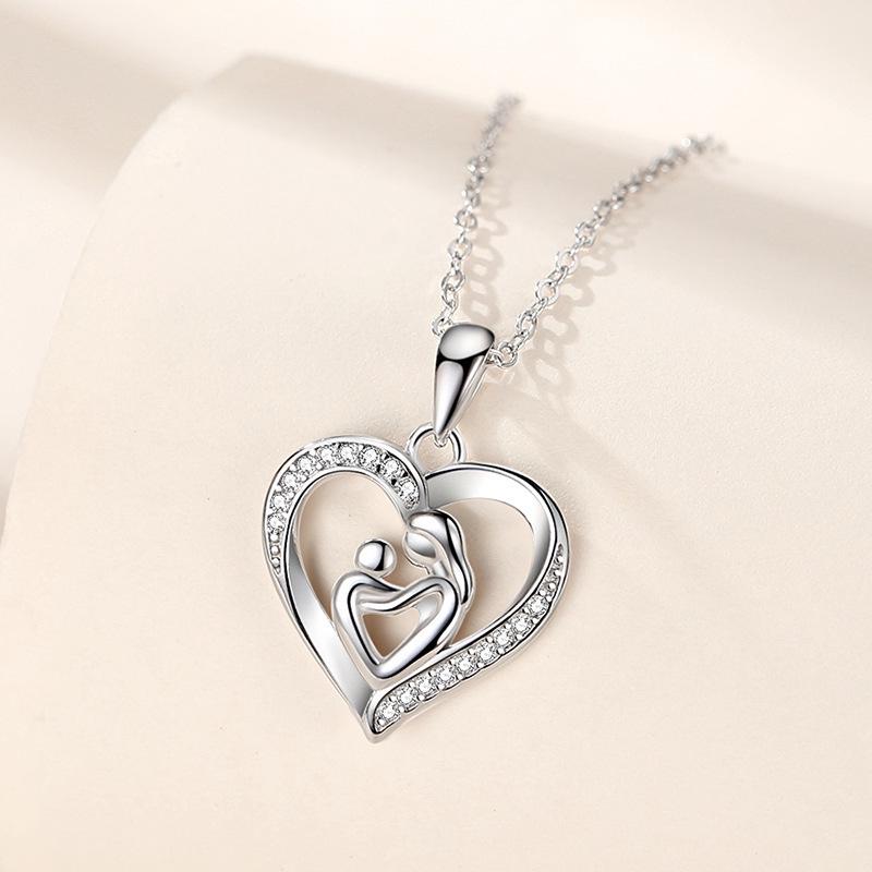Cross Heart Mother-Child Necklace: Rhinestone Clavicle Chain Gift for Mother's Day