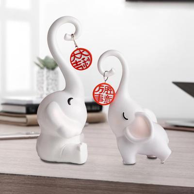 2x Elephant Statues Tabletop Ornament Housewarming Gift Cute Modern Statue Decorative Figurine for
