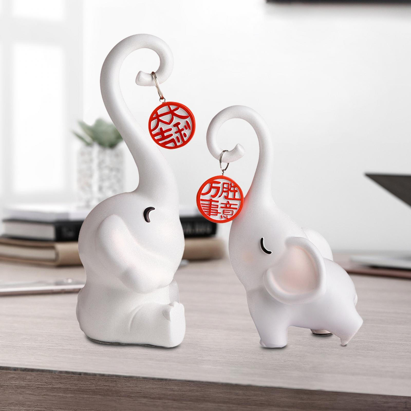 

2x Elephant Statues Tabletop Ornament Housewarming Gift Cute Modern Statue Decorative Figurine for