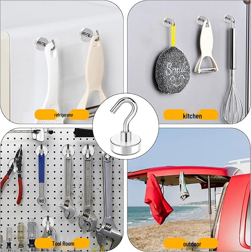 Strong NdFeB Magnetic Hook Refrigerator Sticker: No-Drill, Open, Round Magnet