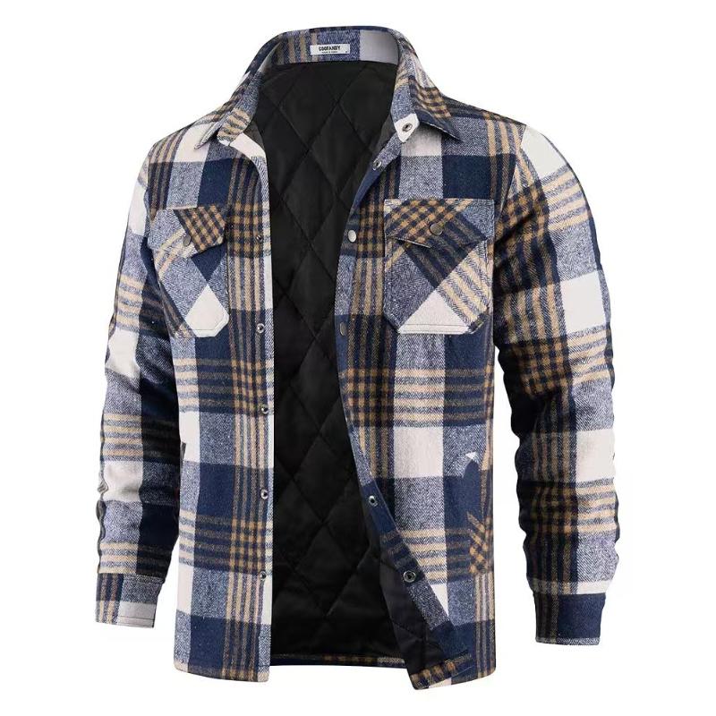 Mens Flannel Shirts Long Sleeve Quilted Lined Jackets Comfortable Button Down Plaid Flannel Jacket Heavyweight Warm Winter Outdoor Casual Coat for Men