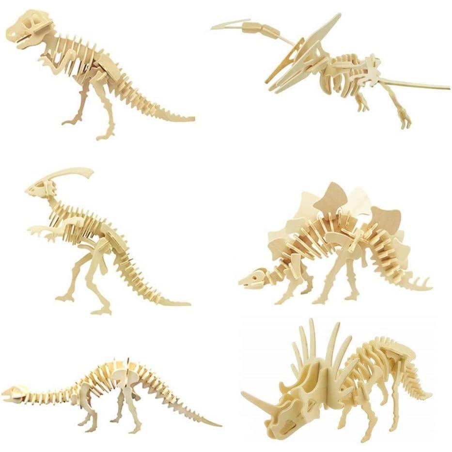 3D Wooden Dinosaur, Insect,Sea/Wild Animal Puzzle, 6 Pcs Wooden Crafts DIY Brain Teaser Puzzle,STEM Toys Gifts for Adults & Teens Birthday Gifts Dinosaur 6 model