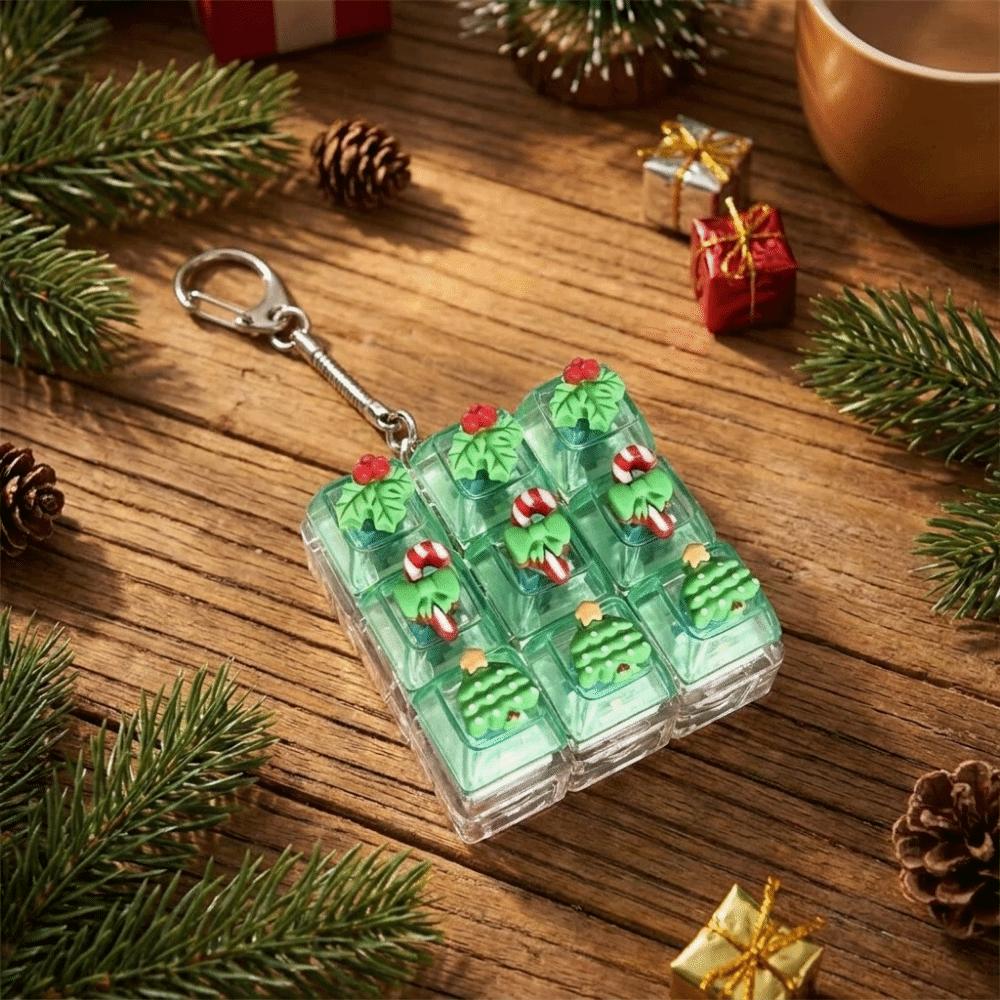 Christmas Tree Square Fidget Keychain 9-Key Button Decompression Toy Kids Bag Pendant