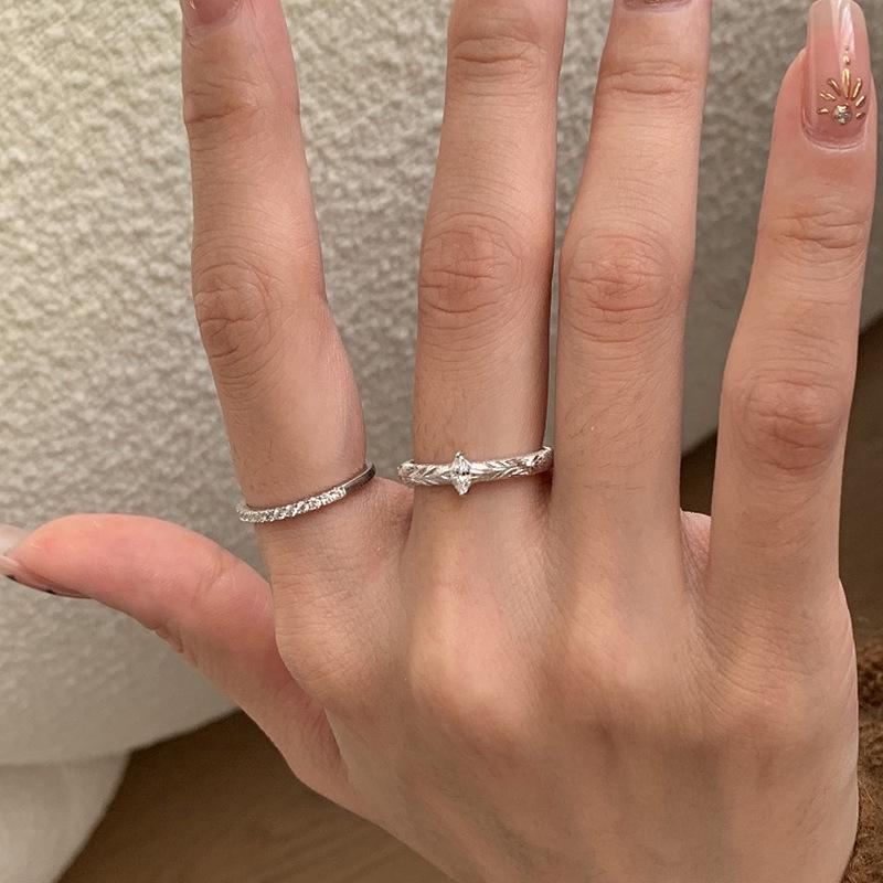 Xiaohongshu French Vintage Brushed Mother-of-Pearl Diamond Ring - Elegant Women s Fashion Jewelry. Adjustable Open Size