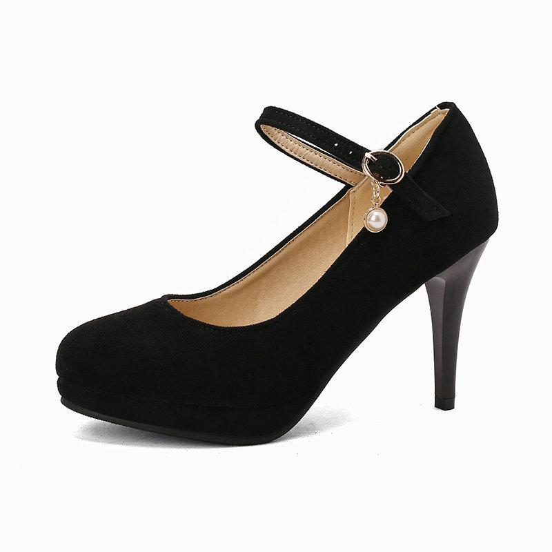 Plus Size 33-43 Brand Women's Pumps Ladies Platform Mary Janes Pumps Fashion Suede Thin High Heels Party Vintage Woman Shoes