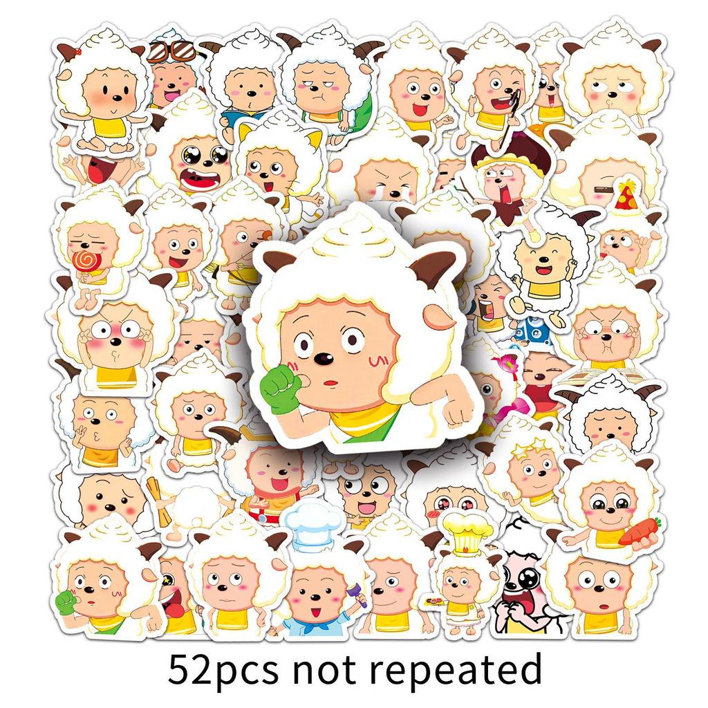 50 Sheets Cute Animation Pleasant Goat & Big Big Wolf Waterproof Stickers for Phone & Journal