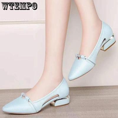 Pantofi de damă, de culoare unică, un singur toc, primăvară și toamnă, cu margele, strasuri, respirabile, toc gros, vârf ascuțit, pantofi din piele cu talpă moale