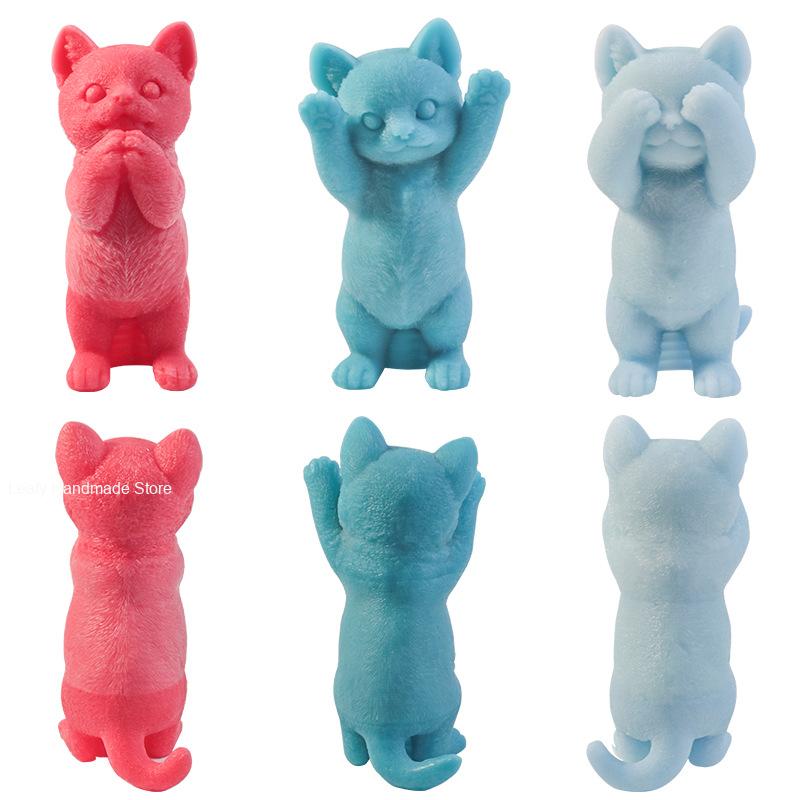 Big Cute Cat Candle Silicone Mold 3D Aromatherapy Gypsum Crafts Diy Baking Chocolate Ice Block Making Mold