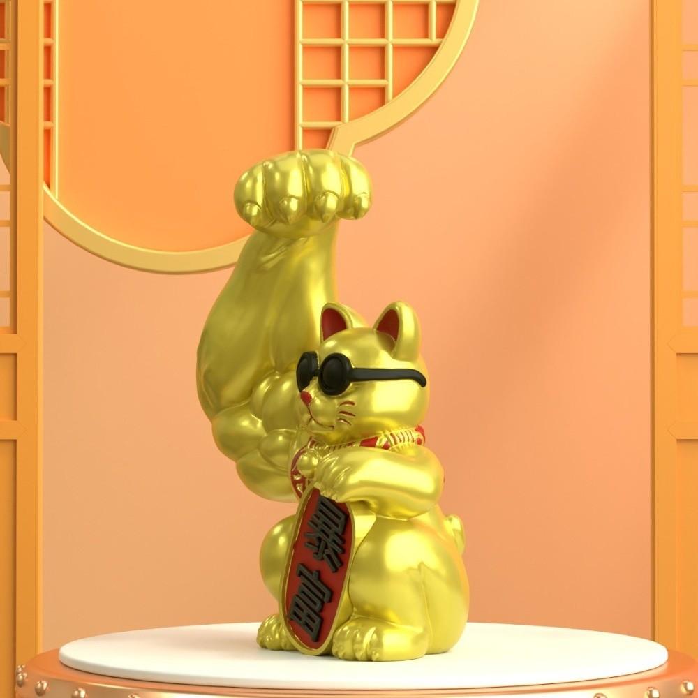 Creative Powered Muscle Arm Lucky Cat Statue Resin Art Fortune Fortune Cat Ornaments Craft Desktop Decor Gifts