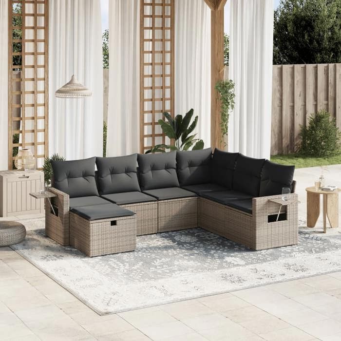 VidaXL Garden Lounge Set with Cushions 7 Pcs, Patio Sofas, Patio Furniture Set, Outdoor Furniture, Grey 3263836