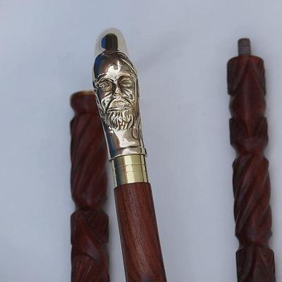 Solid Cane with Santa Claus Head Style Handle Wooden Walking Stick
