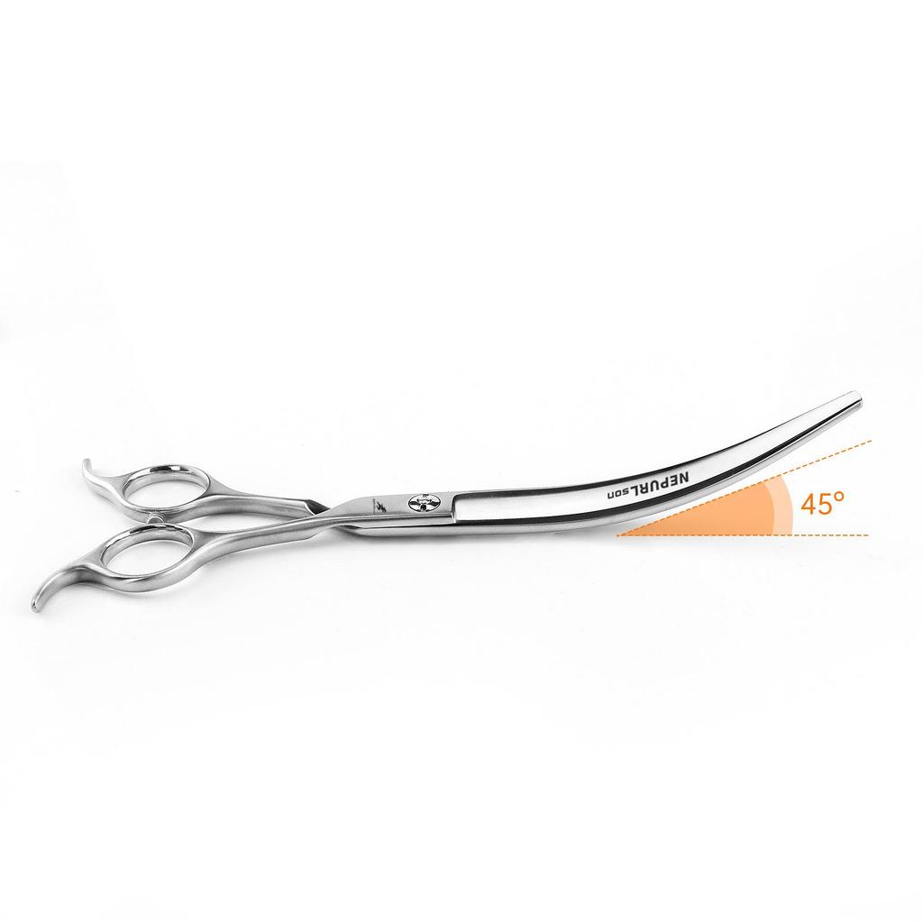 7.5" Dual-Tail Curved Pet Grooming Shears - 45° Bend for Upward and Downward Cutting