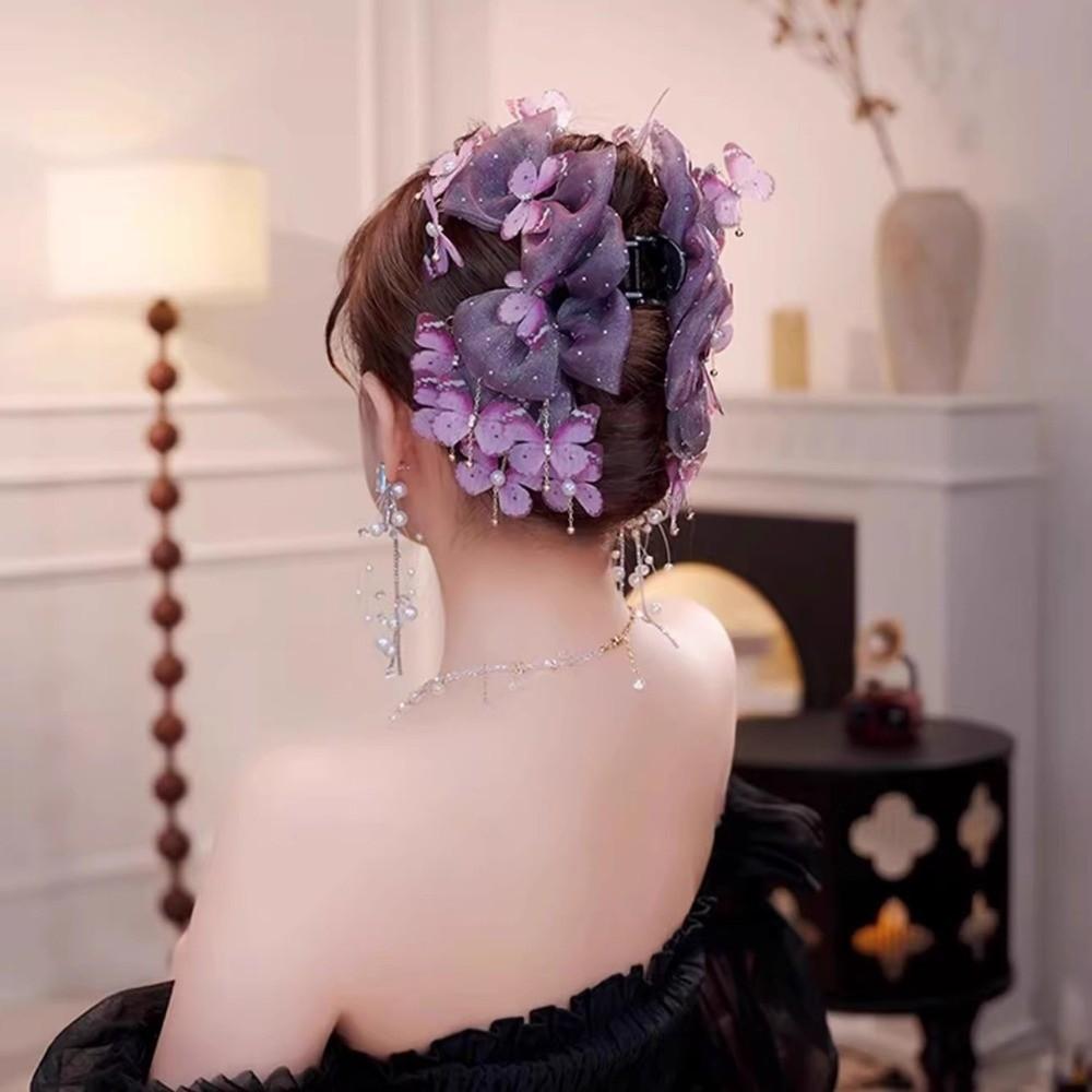 Vintage Butterfly Hairgrips Elegant Shark Clip Trendy Bow Mesh Hair Claw  Daily Use