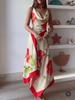 European & American Style Women's Backless Print Midi Dress - Fashionable & Sexy Vacation Sling Dress