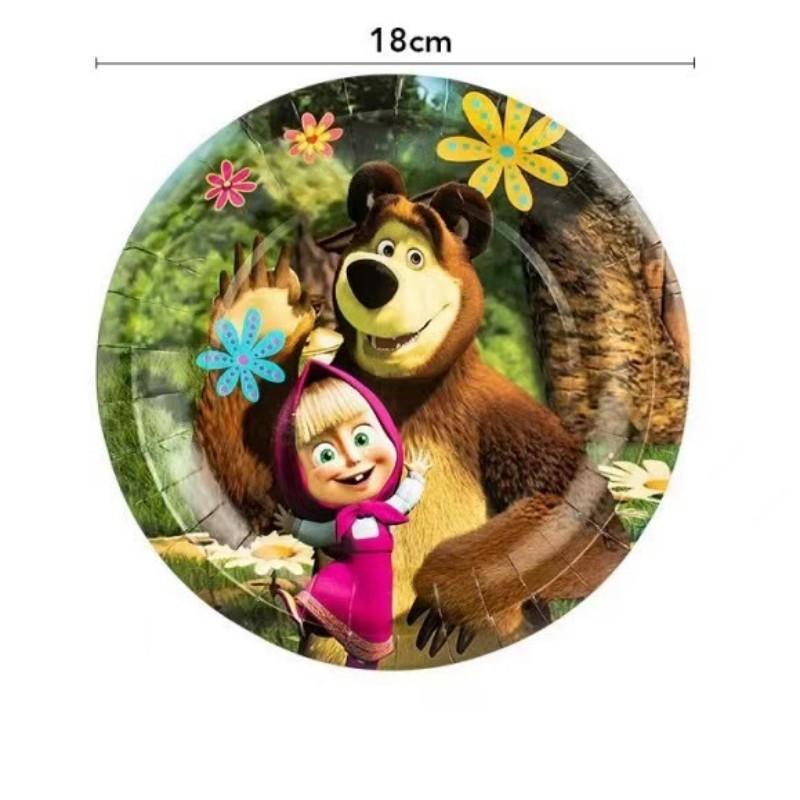 Masha And Bear Birthday Party Decorations Party Tableware Cake Flag Napkin Candy Box Backdrop Balloon Baby Shower Party Supplies