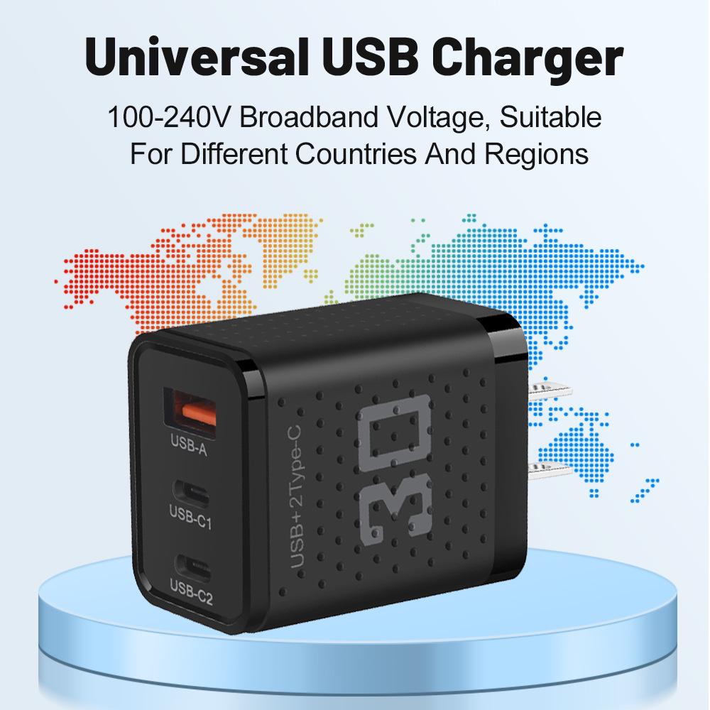 2.4A Dual PD+USB Charger: US/EU/UK Travel Adapter