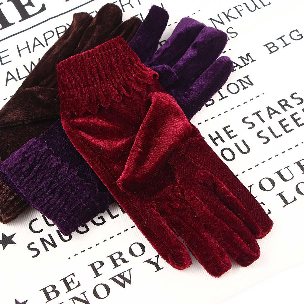 Radfahren Warm Damen Herbst Einfarbig Fahrhandschuhe Gold Samt Handschuhe Elastische Vollfinger Fäustlinge
