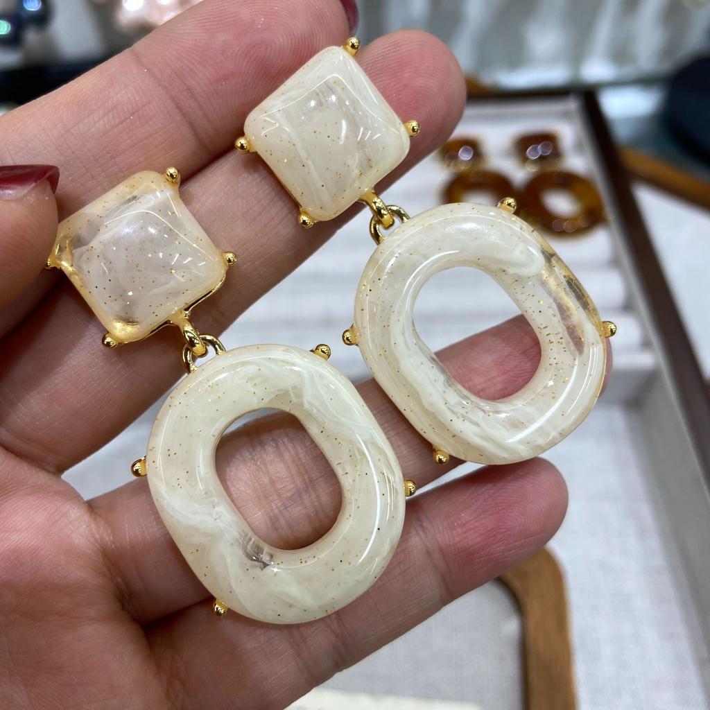 Accessories, Vintage Fashion Simple Amber Resin Earrings, Geometric Oval Pendant Stud Earrings