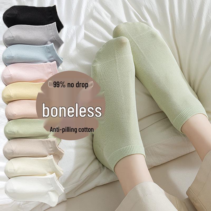 Women's Pure Cotton Short Socks - Lightweight, Breathable, Sweat-Absorbent, Solid Color (Spring/Summer)