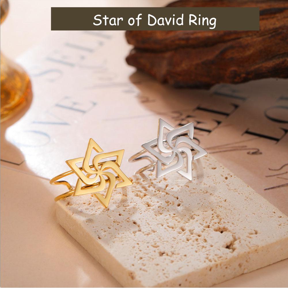 Cazador Gold Color Star of David Open Rings Jewish Israel Adjustable Women's Ring Stainless Steel Finger Jewelry 2026 Gifts
