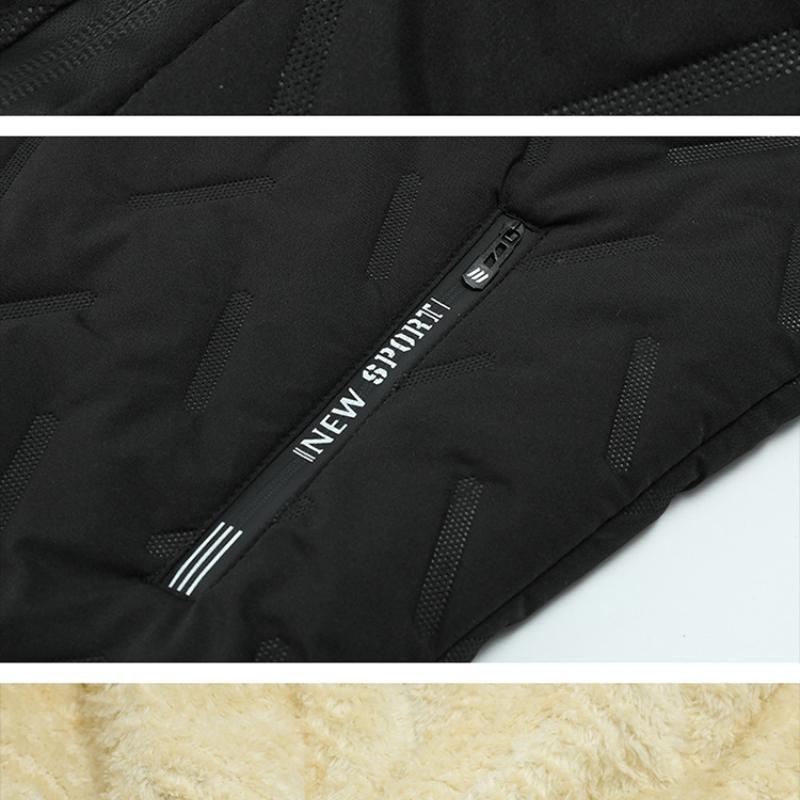 Winter Men's Cotton Jacket Set with Fleece Lining, Thickened Stand Collar Lamb Wool Cotton Coat Three-Piece Set Casual Cotton Outerwear