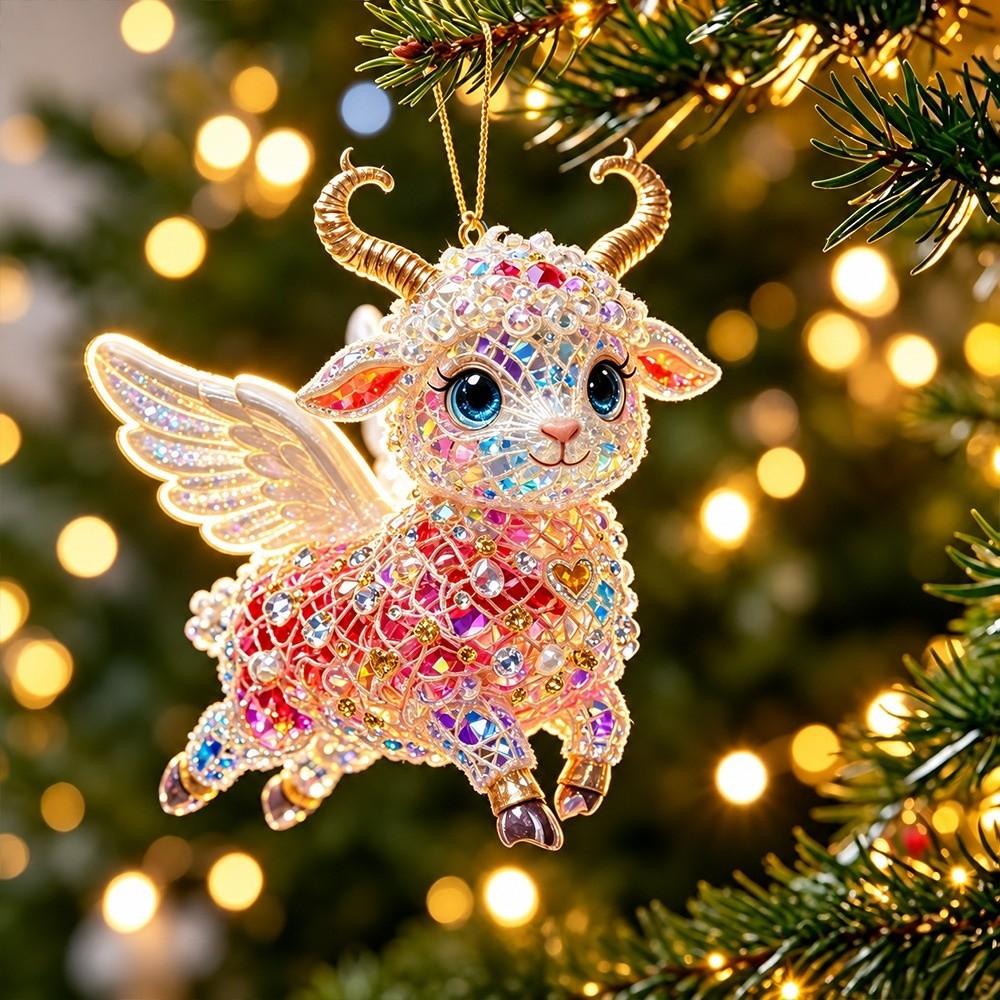 2D Flat Goat Hanging Ornament Set Shining Animal Hanging Decoration  Holiday Party Decor