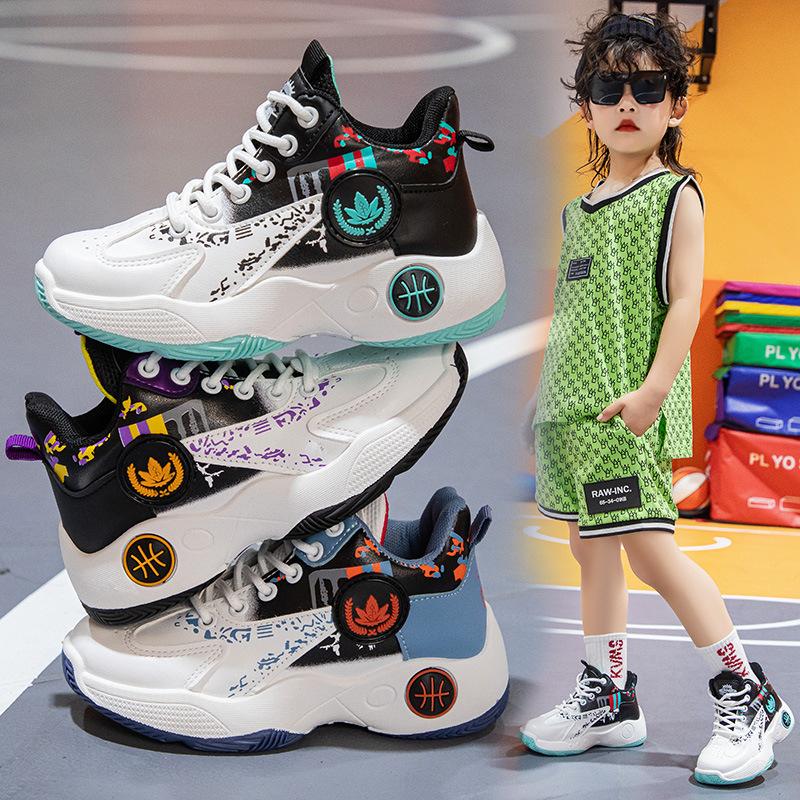 Boys basketball shoes children's soft-soled sports shoes 2025 spring and autumn new girls' running shoes medium and older boys' sneakers