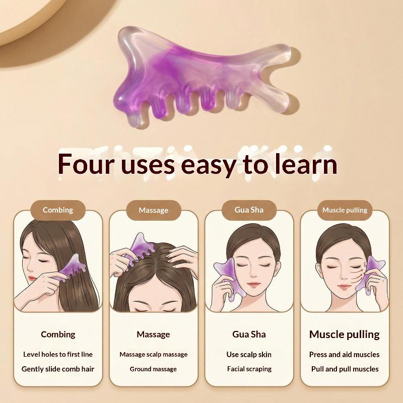 Resin Multifunctional 4 In 1 Massage Comb Scraping Head Therapy Facial Muscle Pulling Collaterals Head Meridian Comb onesize