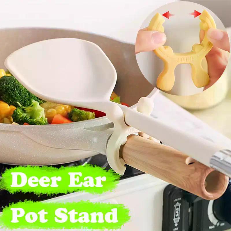 Porta spatola a forma di orecchio di cervo, clip anti-scottatura e anti-trabocco per pentola, poggiacucchiaio in silicone, clip per utensili da cucina, gadget da cucina