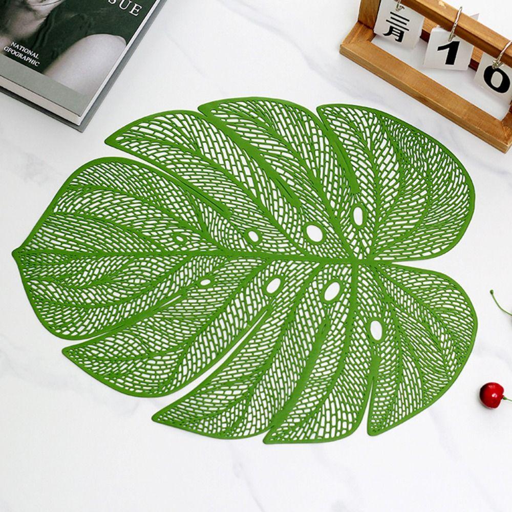 3pcs Hollow Leaf Shape Placemat Anti Slip Tableware Pad Cup Pad Table Mat  Hotel