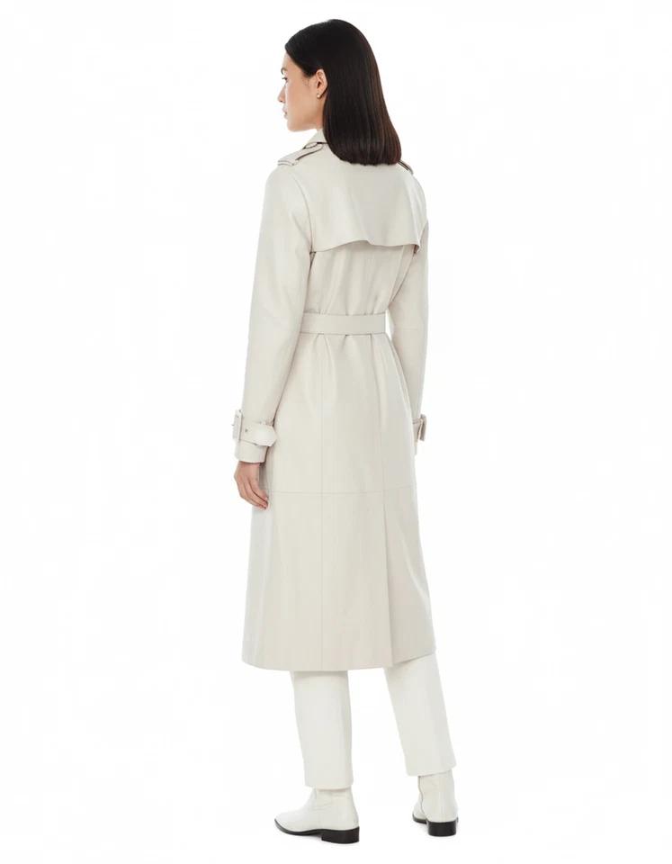 Trench Leather Genuine Lambskin Casual Party Handmade Stylish White Women's Coat