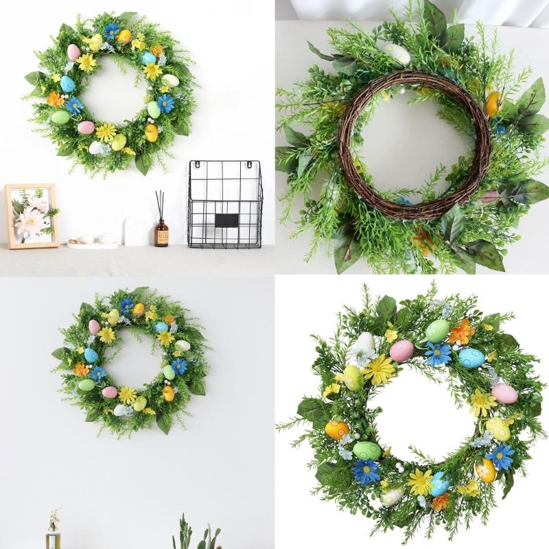 Beautiful Easters Eggs Wreath Colorful Artificial Flower Garlands Decoration for Spring Home Door and Porch Decors