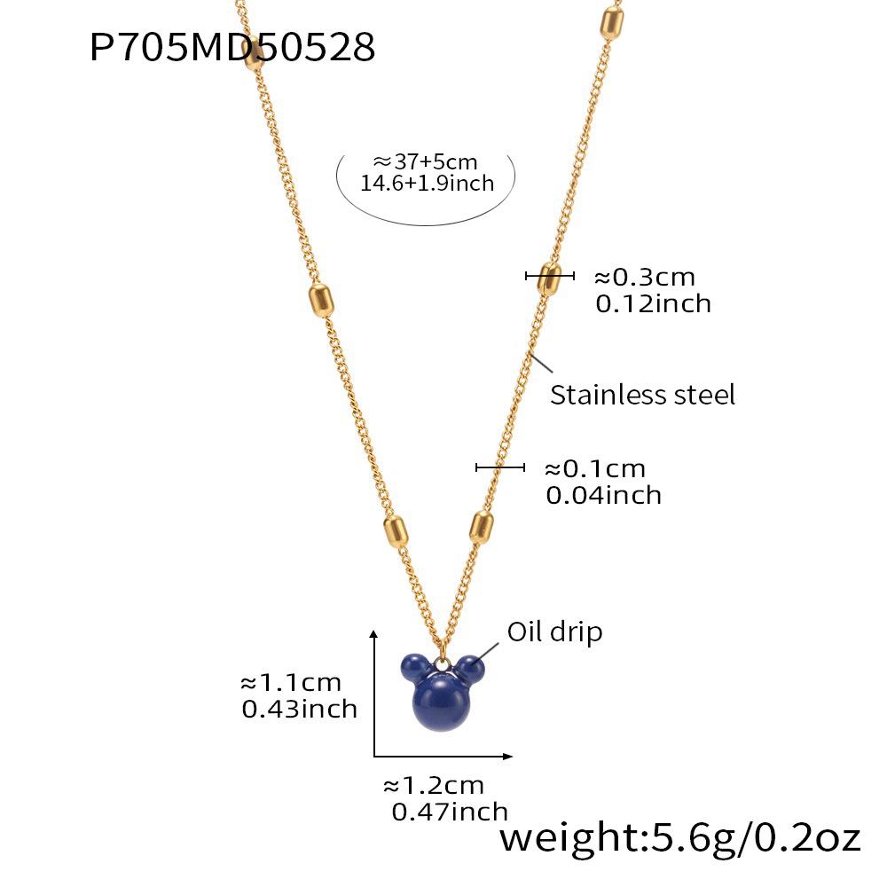 Qiong Yao 18K Gold Deep Sea Blue Bear Pendant Double Layer Clavicle Necklace