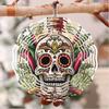 Day of the Dead Skull Metal Wind Chime Outdoor Hanging Decor with Vibrant Floral Patterns 360 Rotating Hook for Garden Patio Yard