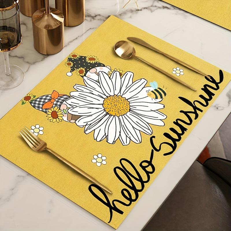 4PC Spring Sunflower Floral Pattern Festive Placemats, Home Dining Table Mats Set, "Sweet As Can Bee" & "Hello Sunshine" Design