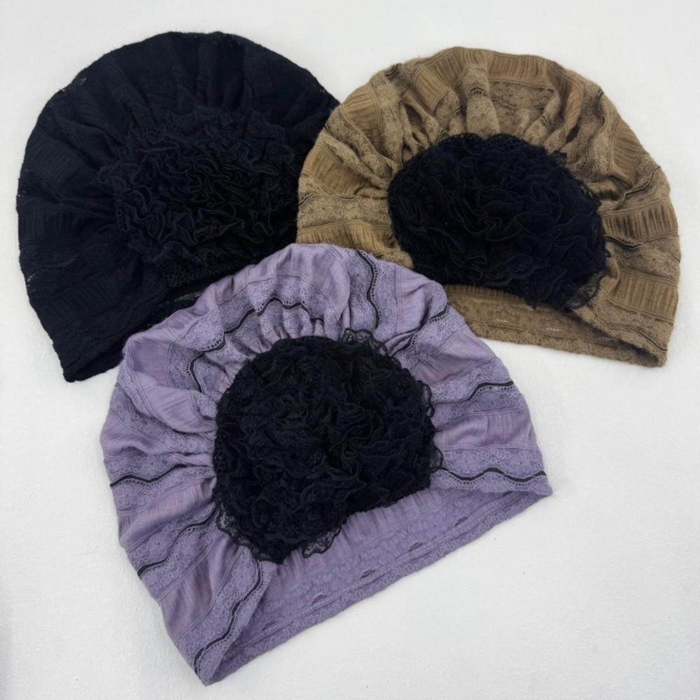 Elastic Head Wraps Hat Embroidery Cancer Chemo Hat Soft Flower Lace Turban Caps Women